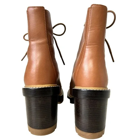 Tory Burch Leather Boot Womens Size 7.5 M Miller Tumbled Lug Cognac NWOB $500